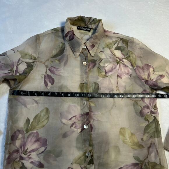 Wear Abouts Floral Print Sheer Button Up Tunic Shirt Size X-Large Boho - Picture 9 of 11